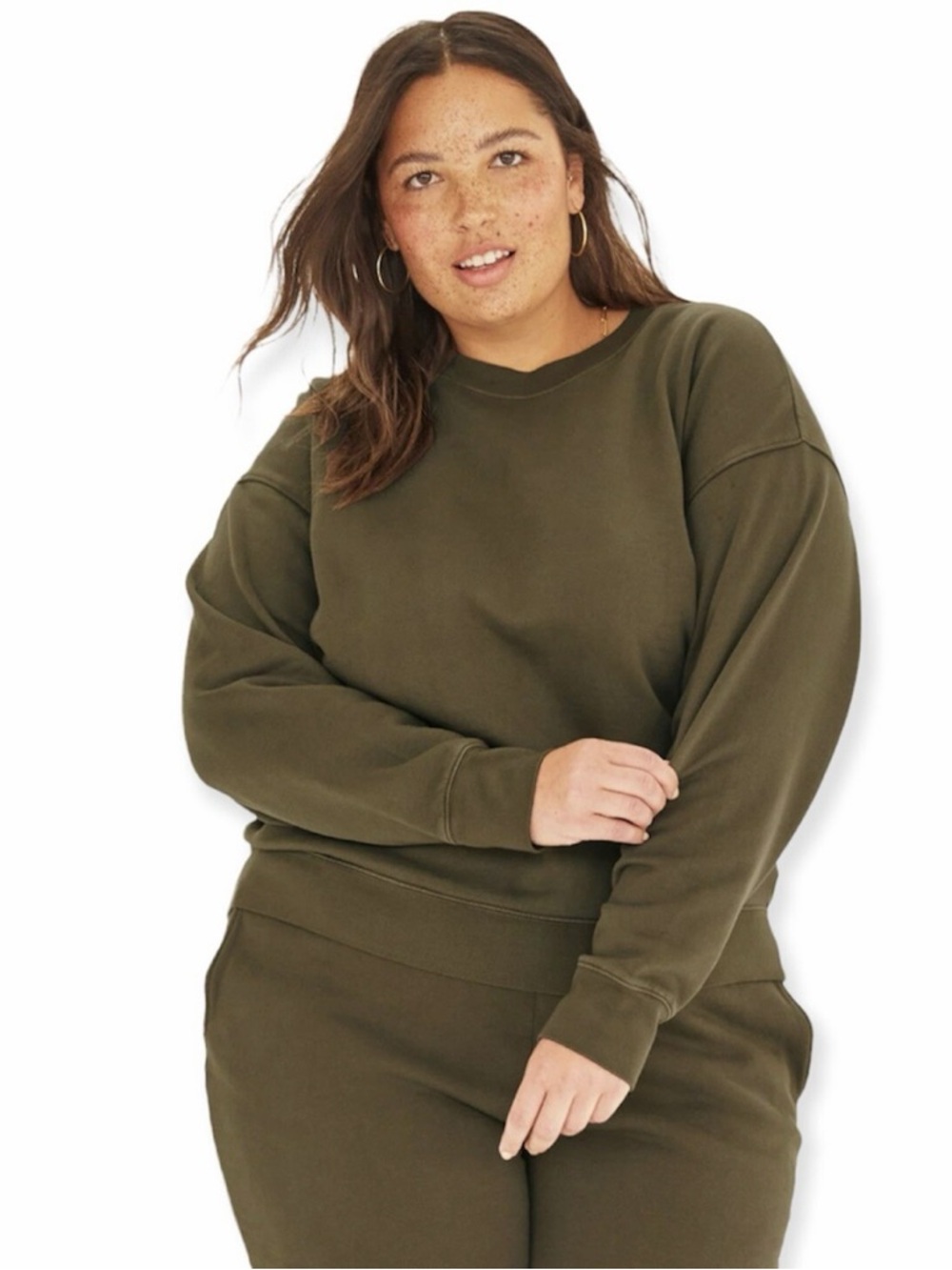 2 PIECE SET girlfriend Olive Green Crewneck Sweatshirt and Jogger Sweatpants